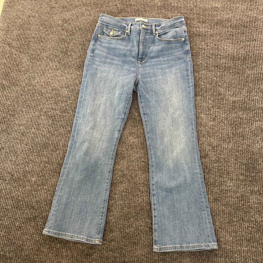 LOFT The Kick Crop Jeans Size 8 29 Light Blue High Rise Flare Denim Womens Pants